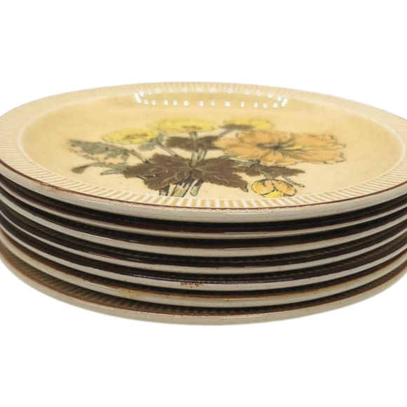 Poole England Broadstone Sherwood Floral Dish Plates 7 inch Set of 7 - Picture 5 of 9